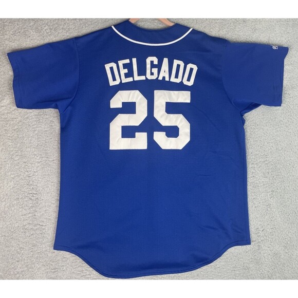 VTG Authentic Sewn Jersey Carlos Delgado #25 Toronto Blue Jays Mens XL 50 Blue - Picture 1 of 8
